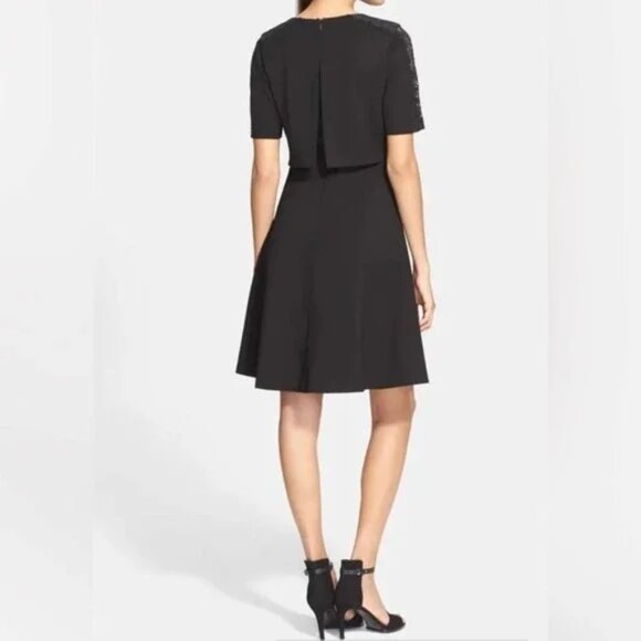 Rebecca Taylor Size 8 Black Fit and Flare V-Neck Ponte Dress - Picture 10 of 10